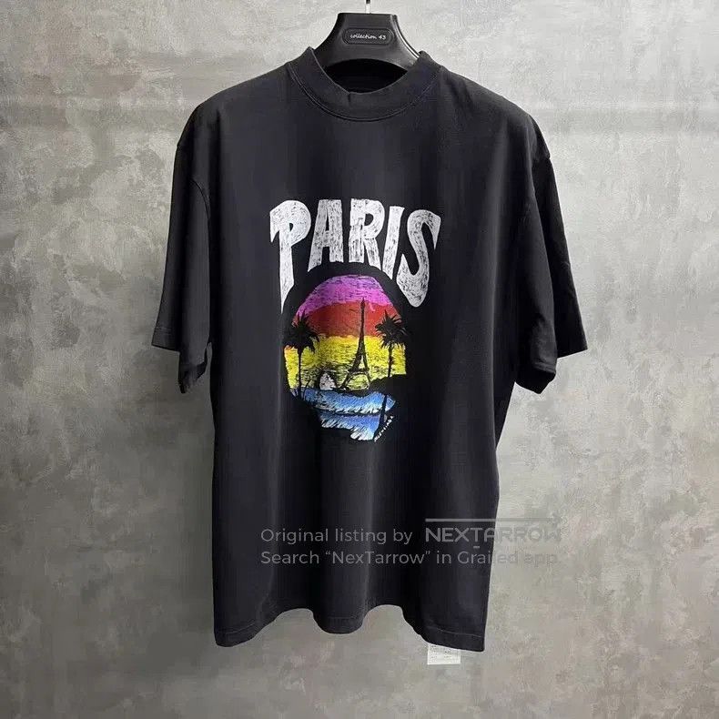 Balenciaga Balenciaga Black Paris Print Short Sleeve T-shirt. Size US L / EU 52-54 / 3 - 1 Thumbnail