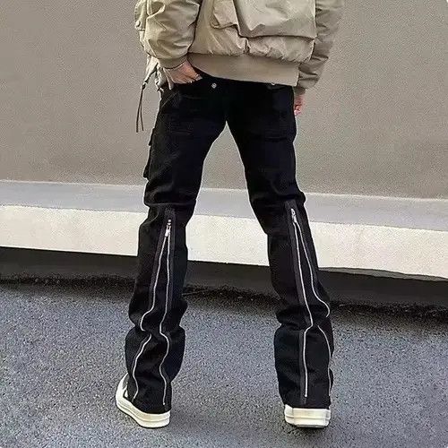 Jean Zipper Black Flared Jeans Cargo Pants Size US 32 / EU 48 - 4 Thumbnail