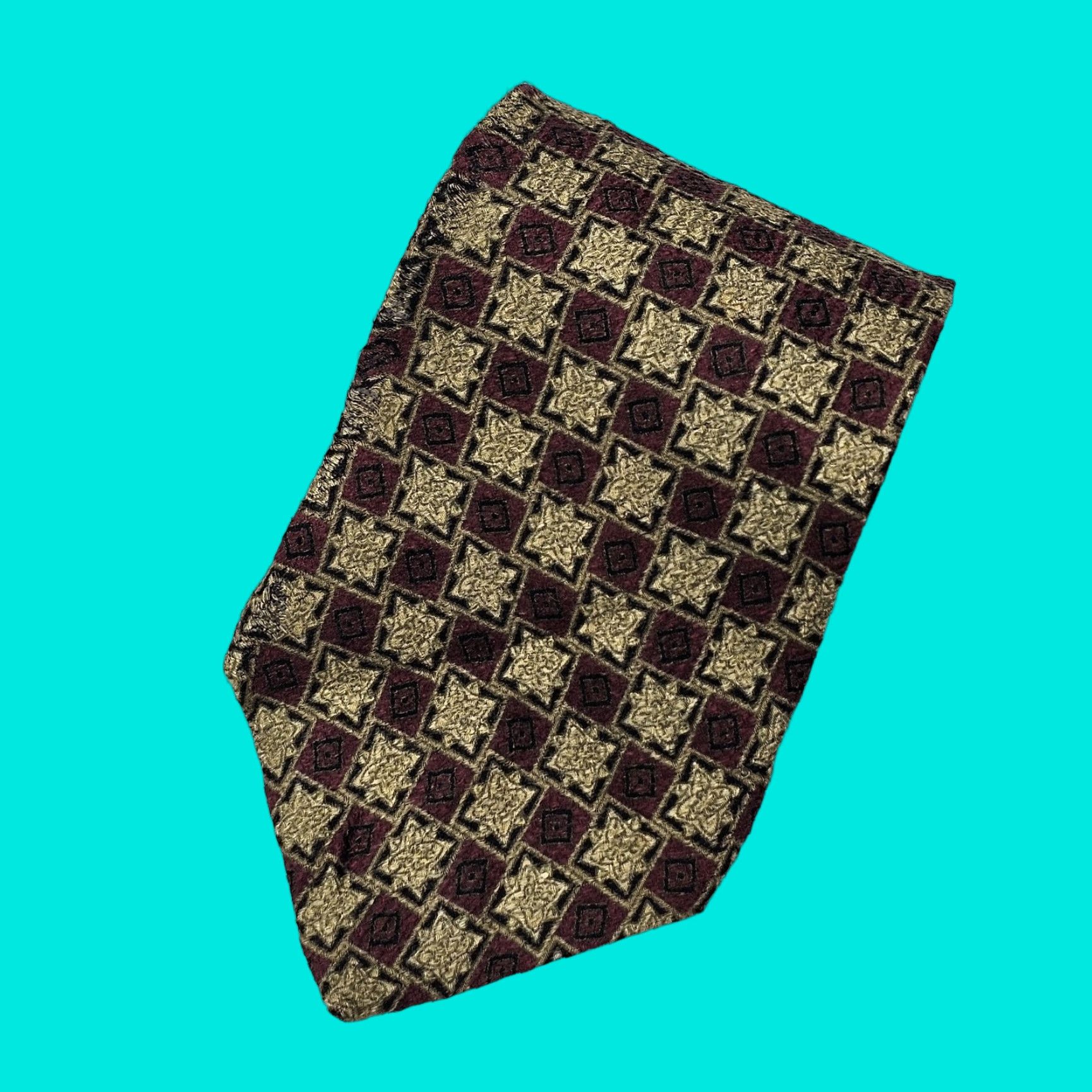 Vintage Roberto Villini Tie Geometric Silk Gold Burgandy Black 56" 4.25" Necktie Men’s Designer Silk Tie Size ONE SIZE - 1 Thumbnail