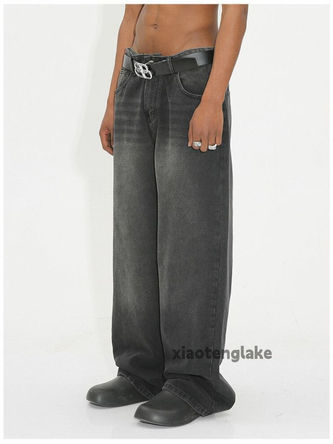 Jean Unisex washed faded loose baggy skate hiphop jeans Size US 32 / EU 48 - 3 Thumbnail