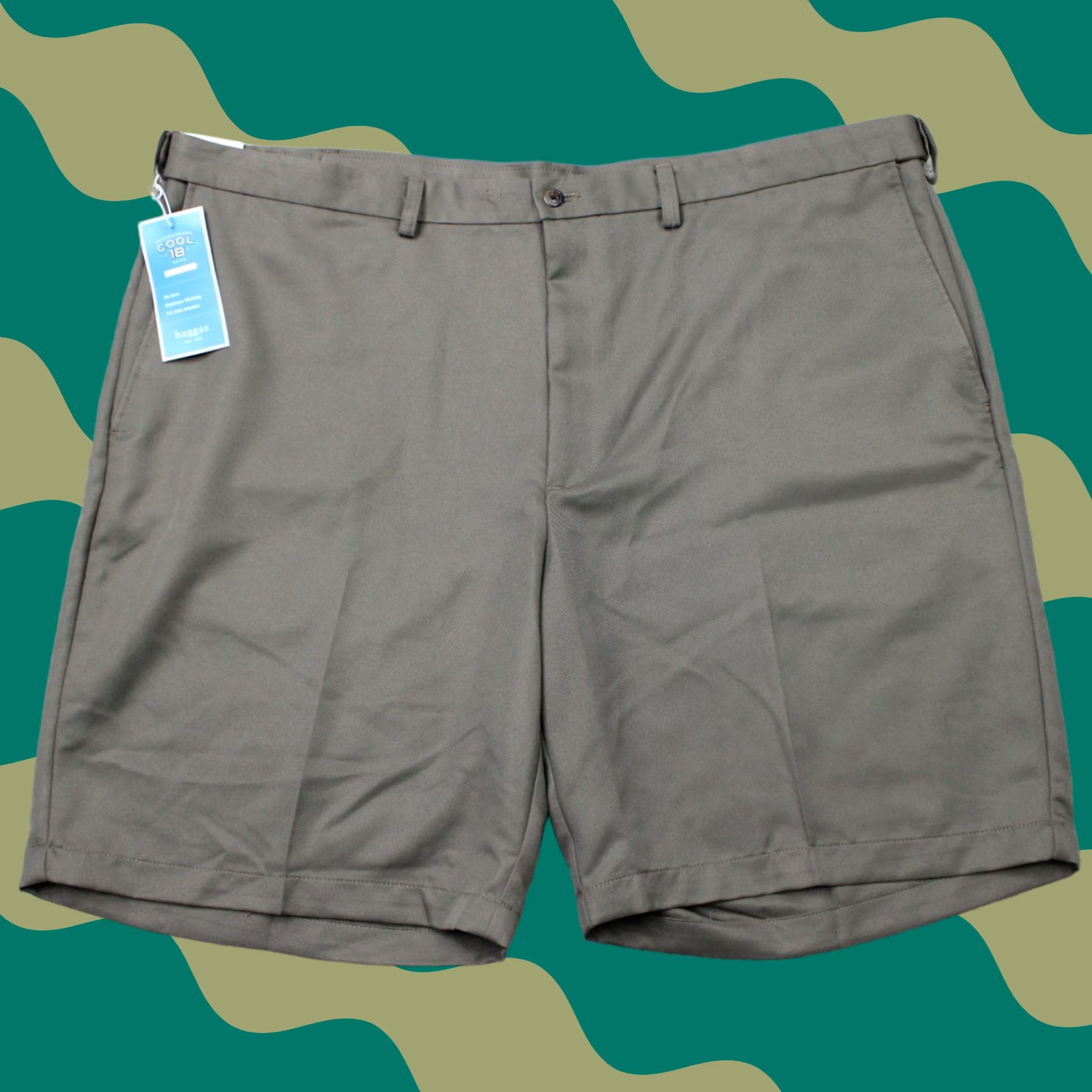 Haggar Haggar Mens 44 Brown Flat Front Non Iron Quick Dry 9.5 Inseam Chino Shorts NWT Regular Rise 10-12 In Cotton Polyester Pockets Button Zipper Size US 44 / EU 60 - 1 Thumbnail
