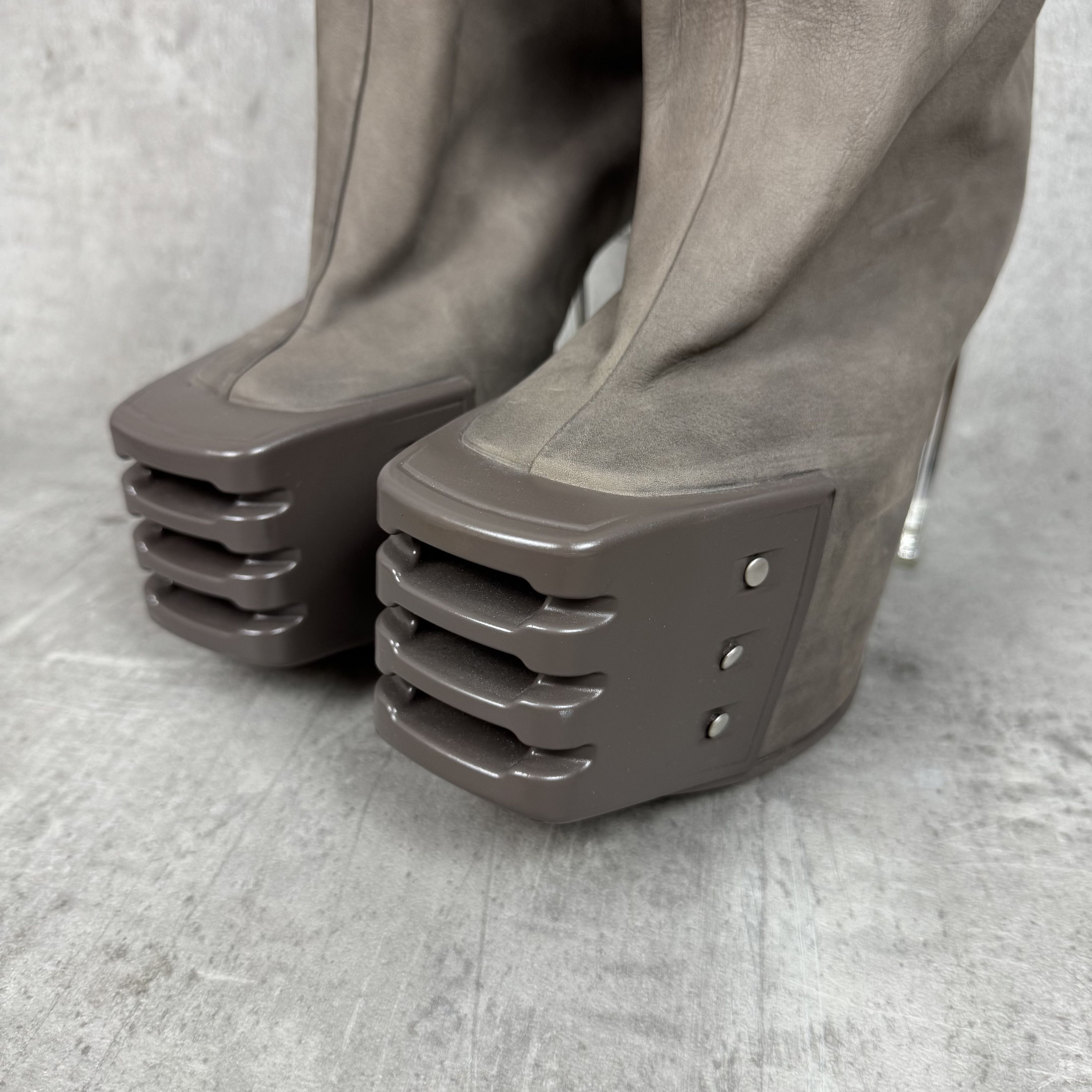 Rick Owens RICK OWENS Oblique Thigh High Kiss Heels Grill Beveled Boots Size US 6 / EU 39 - 10 Thumbnail