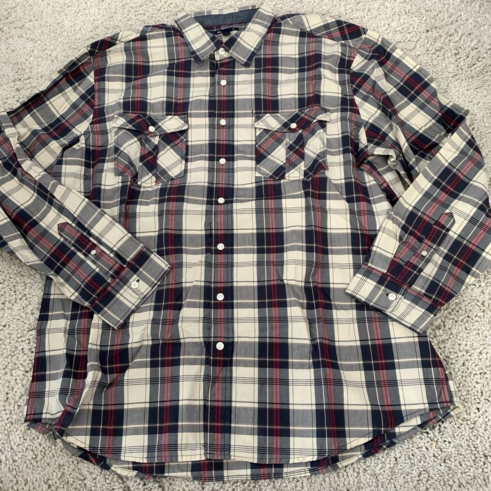 Gap GAP Factory Shirt Men XXL Beige Blue Plaid Classic Fit Button Up Cotton Pockets Shirt Size US XXL / EU 58 / 5 - 3 Thumbnail