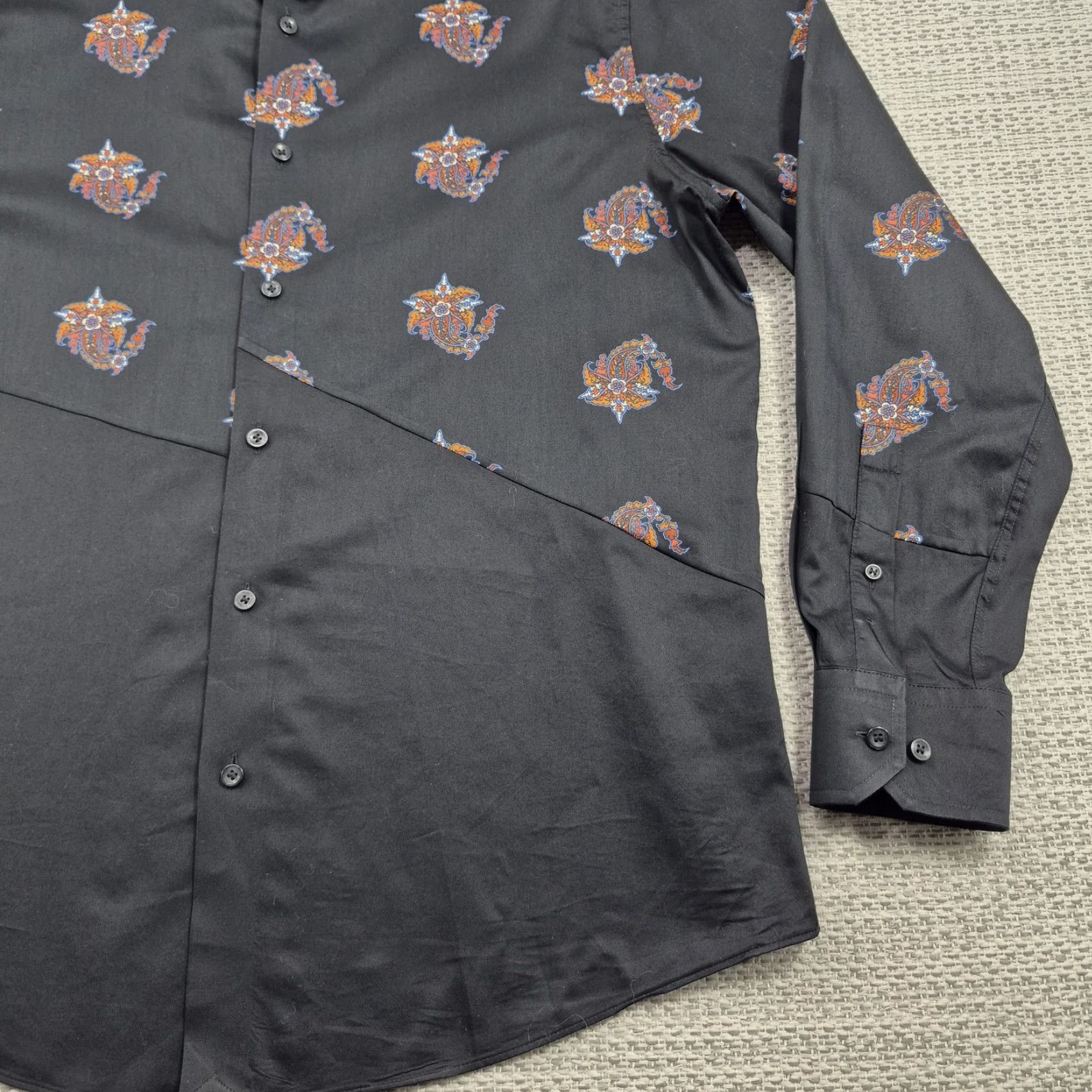 Murano Murano Button Up Shirt Mens Large Black Paisley Long Sleeve Cotton Colorblock Size US L / EU 52-54 / 3 - 2 Thumbnail