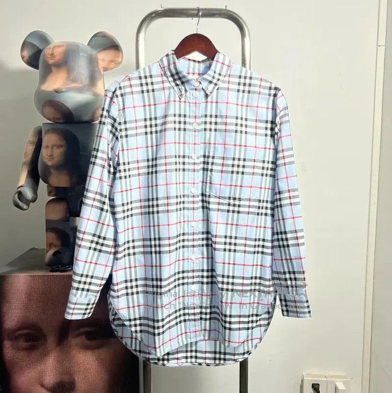 Burberry Blue Checkered Long Sleeve Shirt.