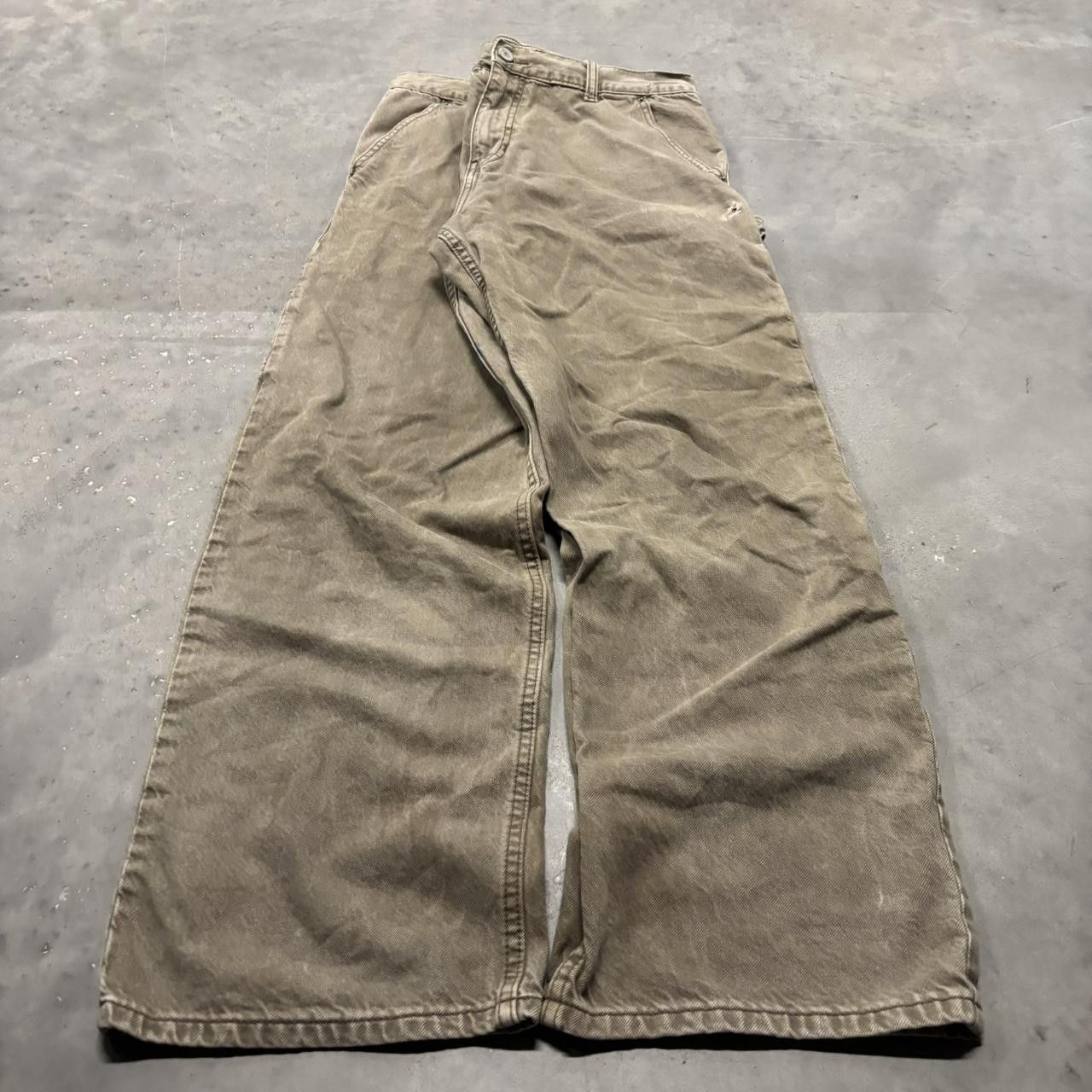 Japanese Brand × Vintage Crazy Vintage Y2K/2000s Baggy Faded Washed Khaki Streetwear Carpenter Pants! Size US 32 / EU 48 - 3 Thumbnail