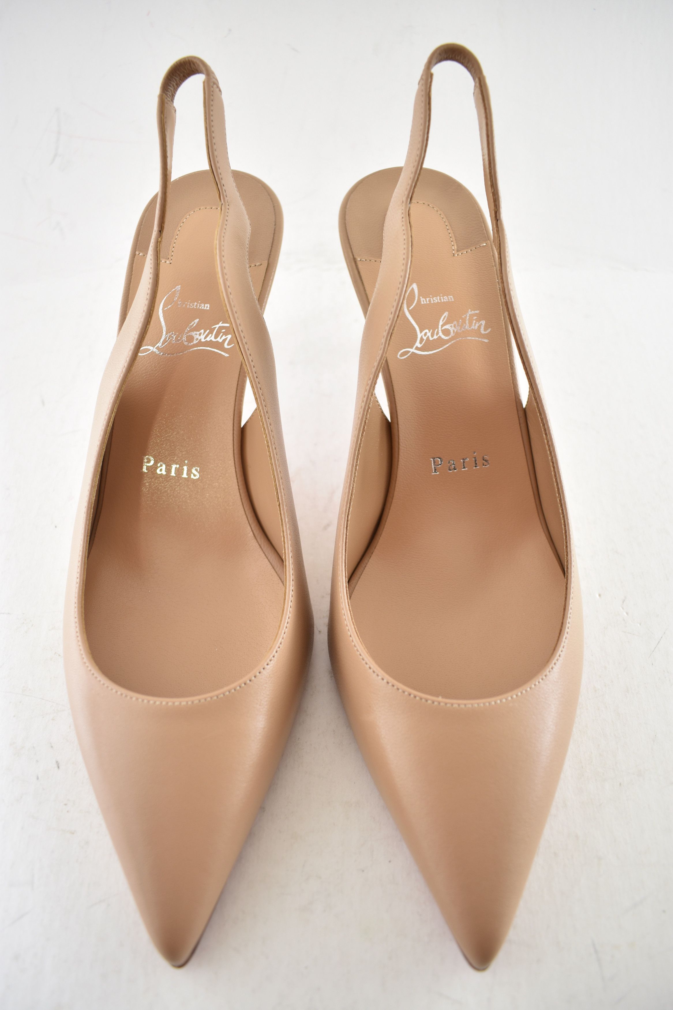 Christian Louboutin Hot Chick Sling 70 Nude Blush Nappa Leather Low Heel Pump 37 Size US 7 / IT 37 - 5 Thumbnail