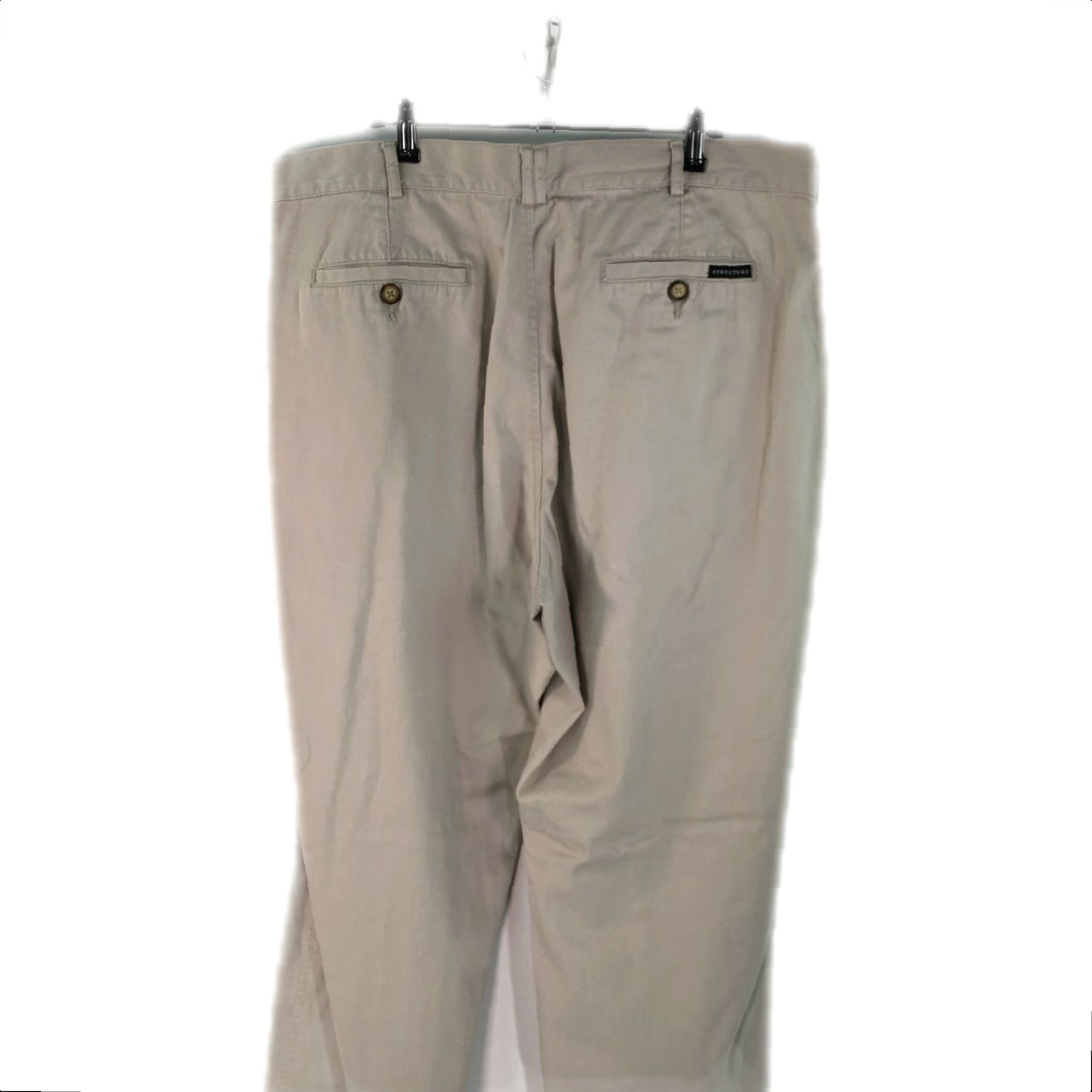Vintage Structure Dress Pants Men Beige 38R Slim Flat Front Inseam 31 Casual 100% Cotton US Seller Size US 38 / EU 54 - 3 Thumbnail