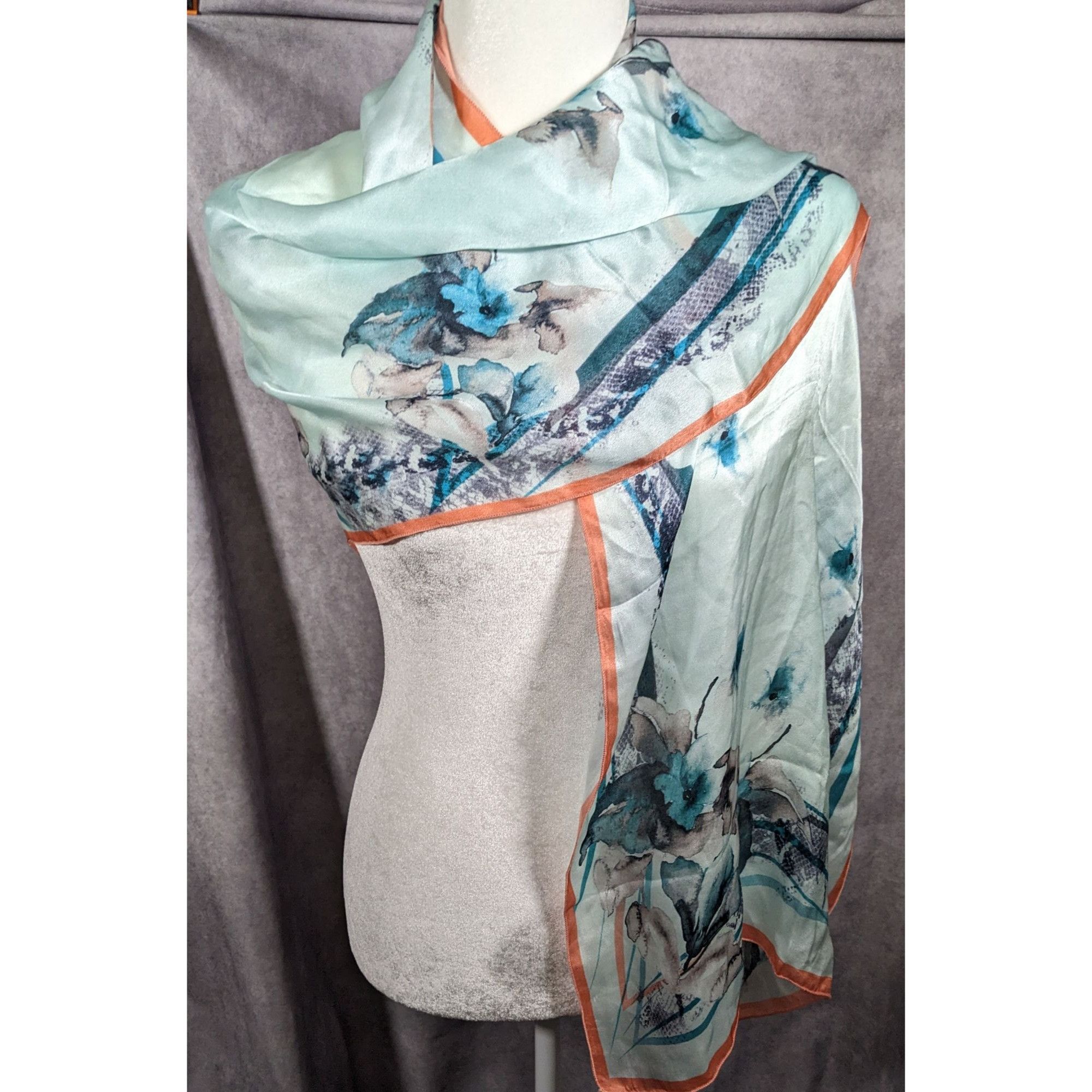 Other Diamantine Blue Floral Silky Lightweight Scarf Size ONE SIZE - 6 Thumbnail