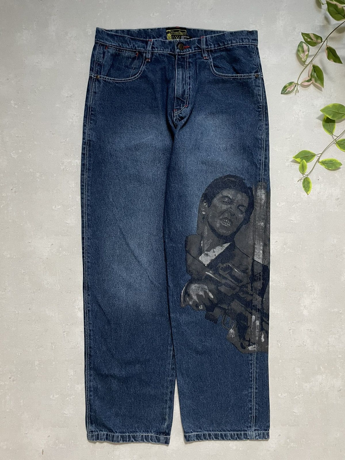 image of Vintage Scarface Pants Baggy Jeans Y2K 00 Super in Blue, Men's (Size 36)