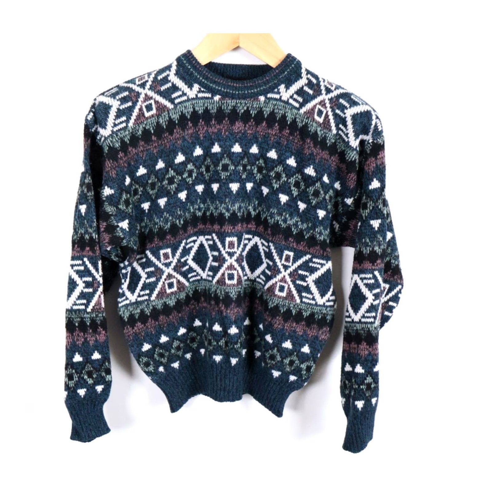 Vintage VINTAGE Today's News Sweater Women Medium Green Acrylic Knit Aztec VTG Crewneck 90s Geometric Pattern Pullover Size M / US 6-8 / IT 42-44 - 2 Thumbnail