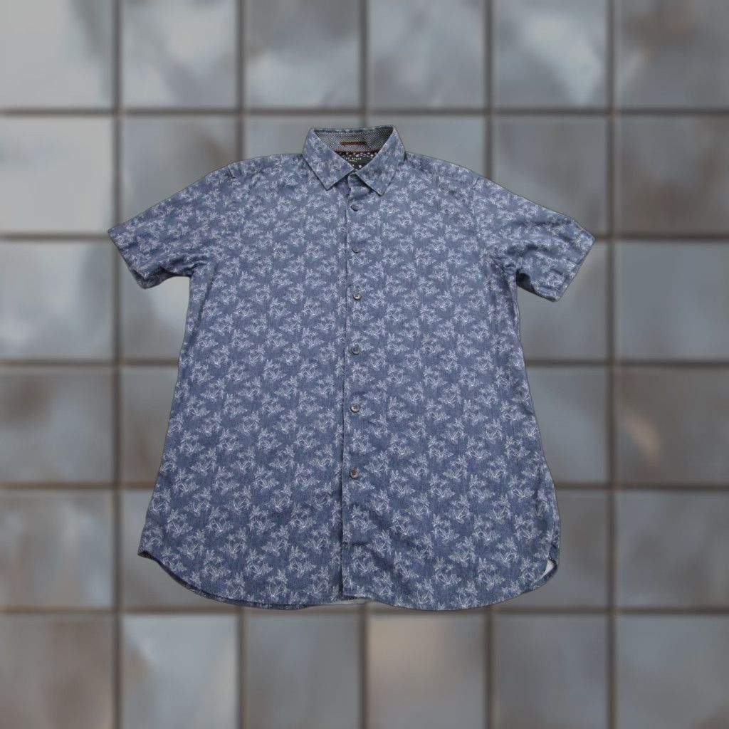 Ted Baker Ted Baker Shirt Mens Medium Blue Chambray Floral Print Short Sleeve Button Front Size US M / EU 48-50 / 2 - 1 Thumbnail