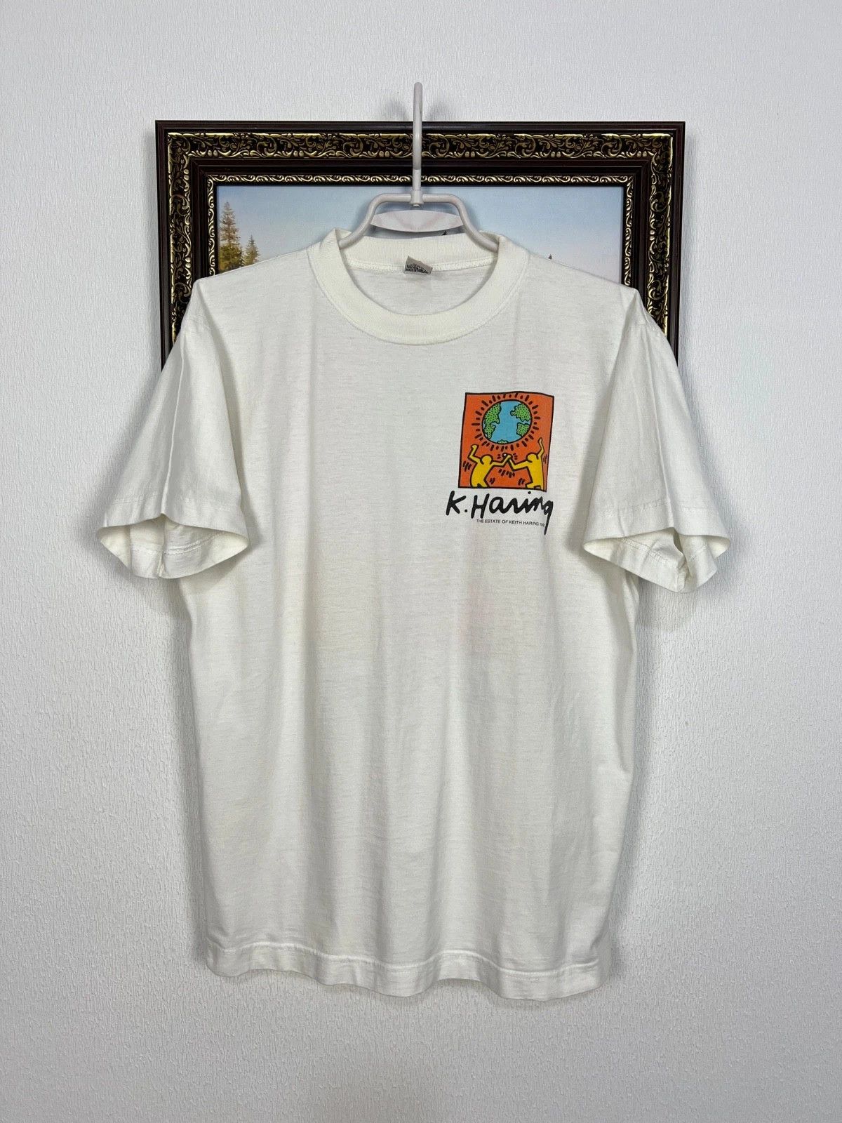 Vintage Vintage 90's Keith Haring Earth Day Estate White Shirt Tee Size US M / EU 48-50 / 2 - 3 Thumbnail