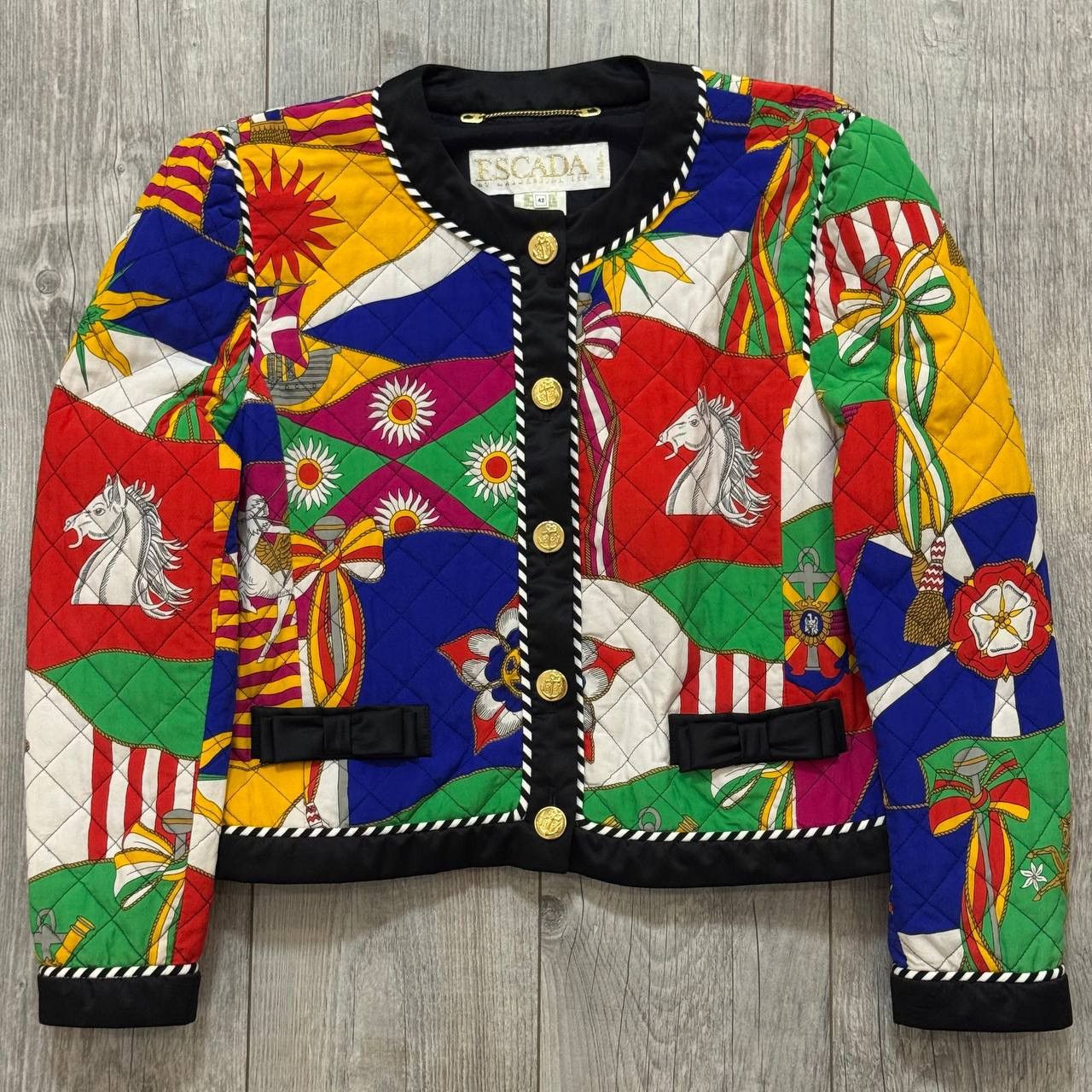 Escada Escada 1991 Ad Campaign Novelty Print Silk Bomber Jacket Size M / US 6-8 / IT 42-44 - 2 Thumbnail