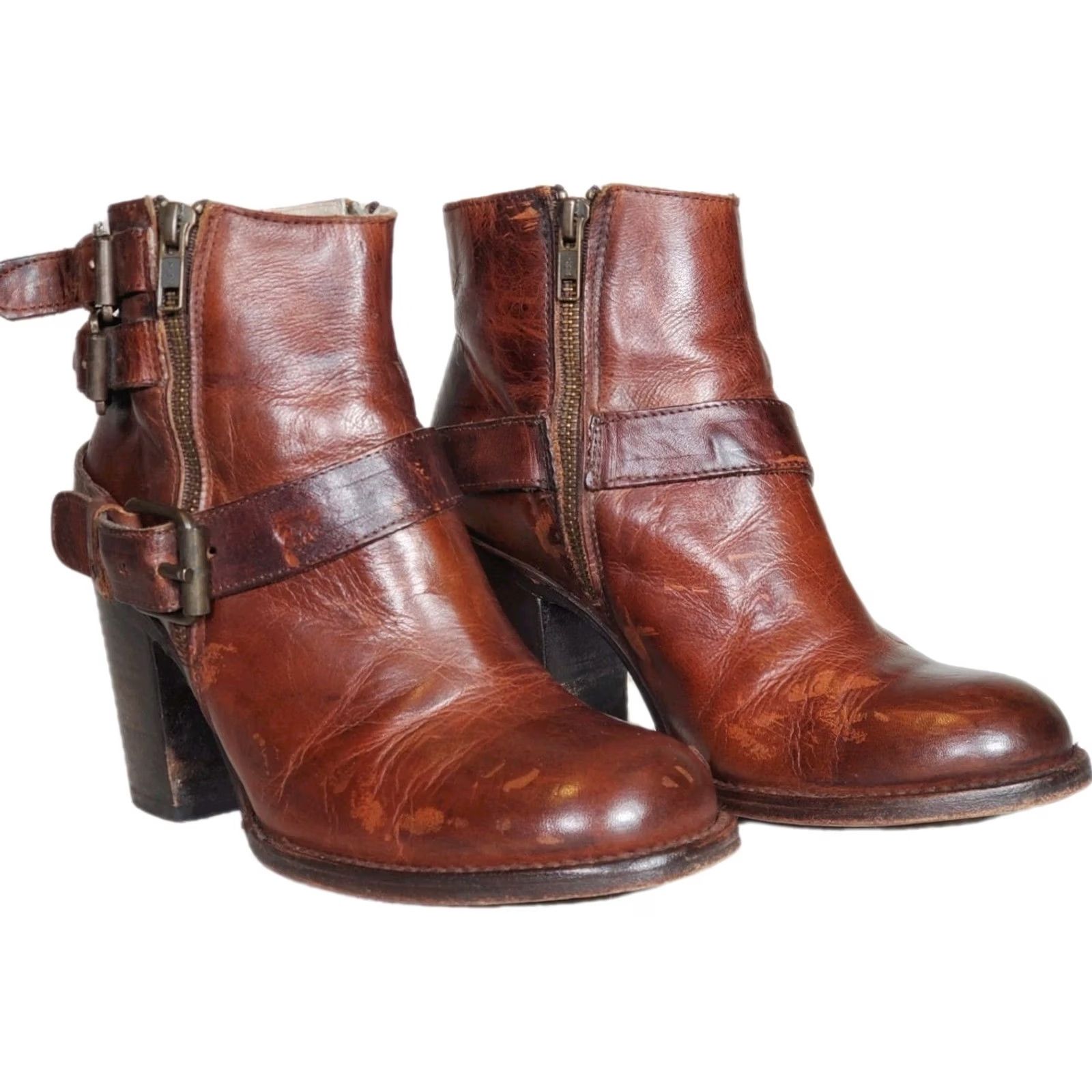 FREEBIRD Freebird by Steven BOLO Ankle Boots Distressed Cognac Brown Leather Women US 8 Bootie Casual Size US 8 / IT 38 - 2 Thumbnail