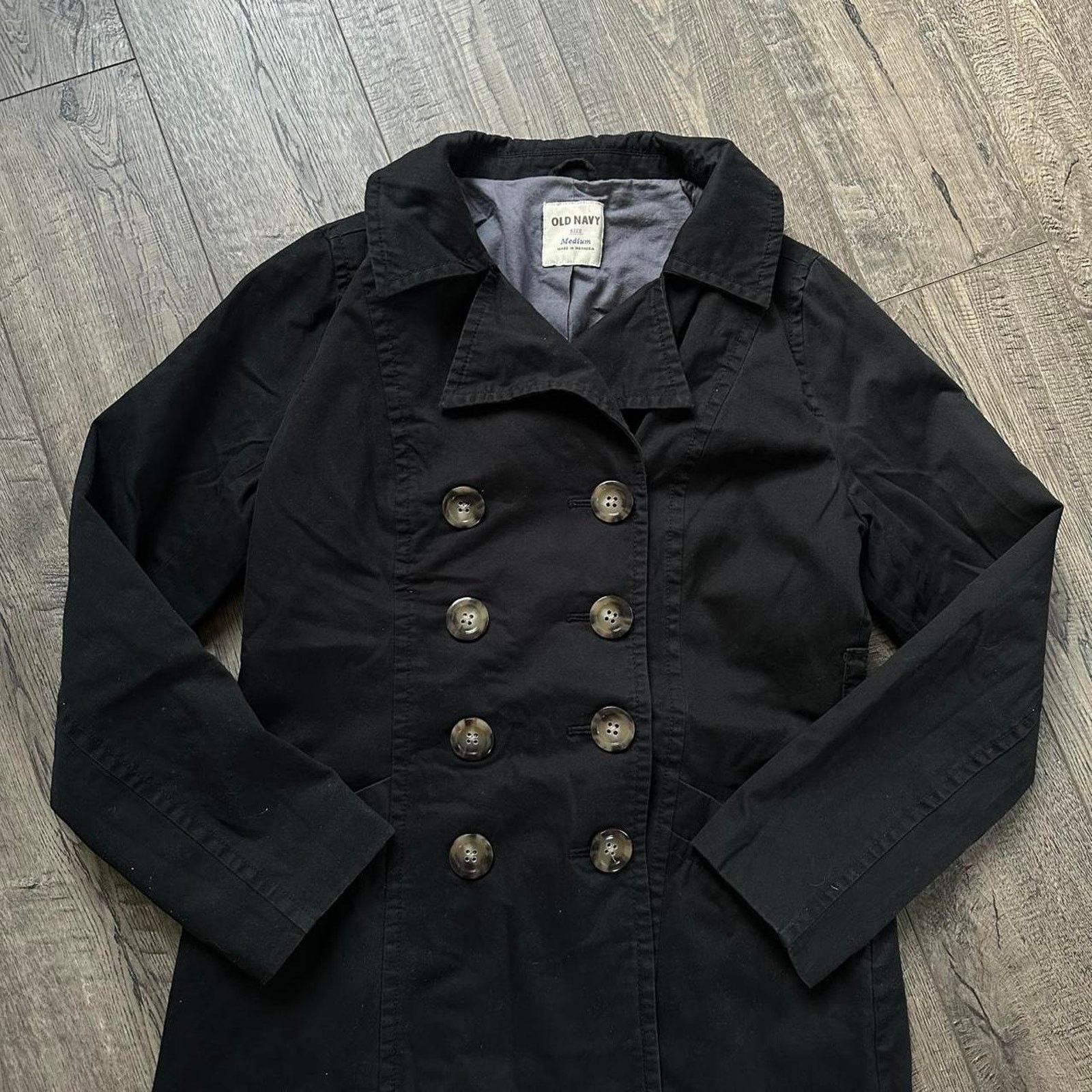 Old Navy × Vintage Vintage Y2K 00s Old Navy Black Faded Button Trench Peacoat Size M / US 6-8 / IT 42-44 - 5 Thumbnail