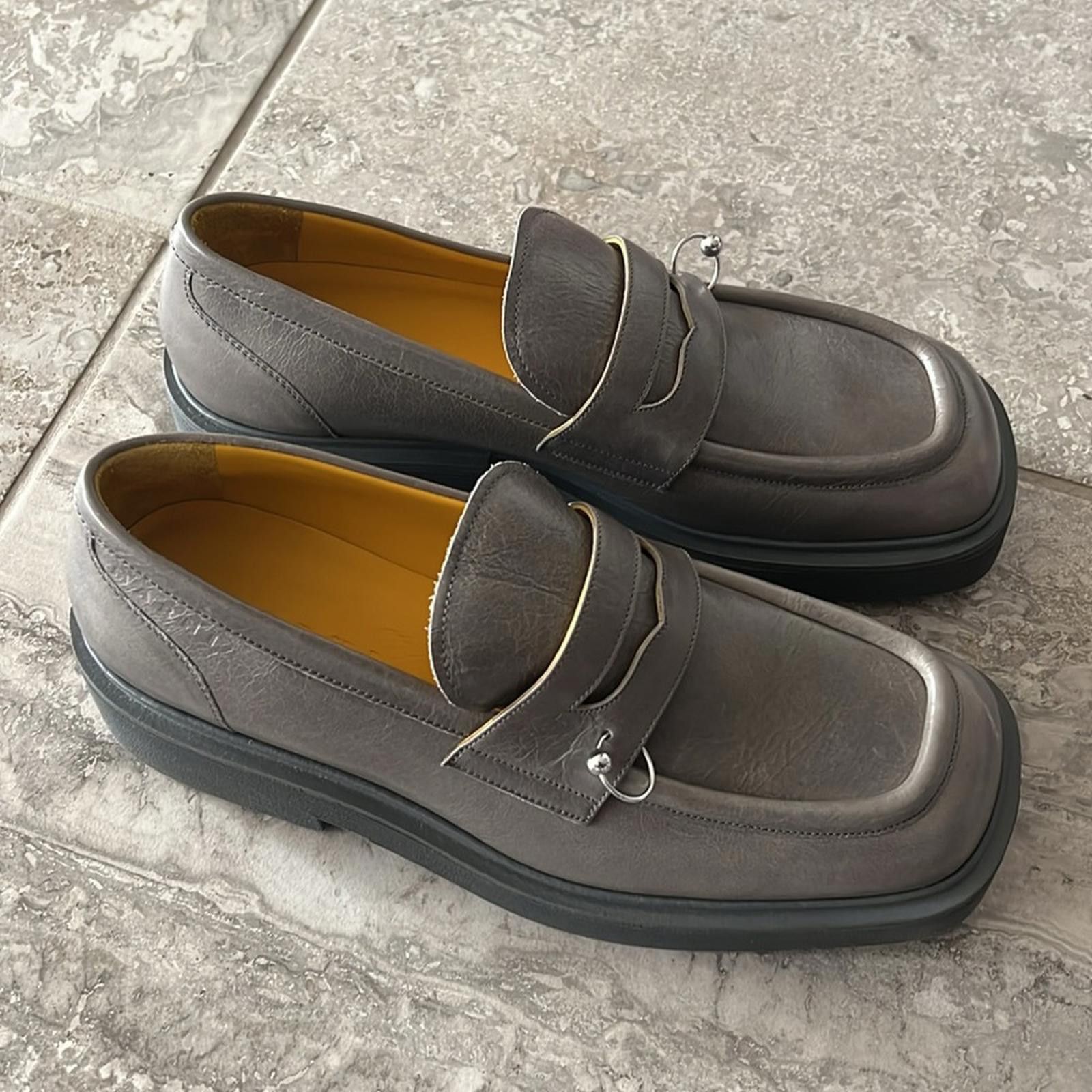 MARNI Moccasin Iconic Square-Toe Chunky Loafers Grey Size 44