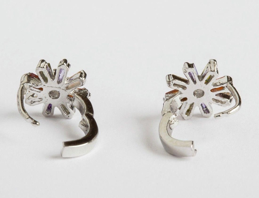 Designer Sterling Silver Multi Colored Cubic Zirconia Earrings Size ONE SIZE - 3 Thumbnail