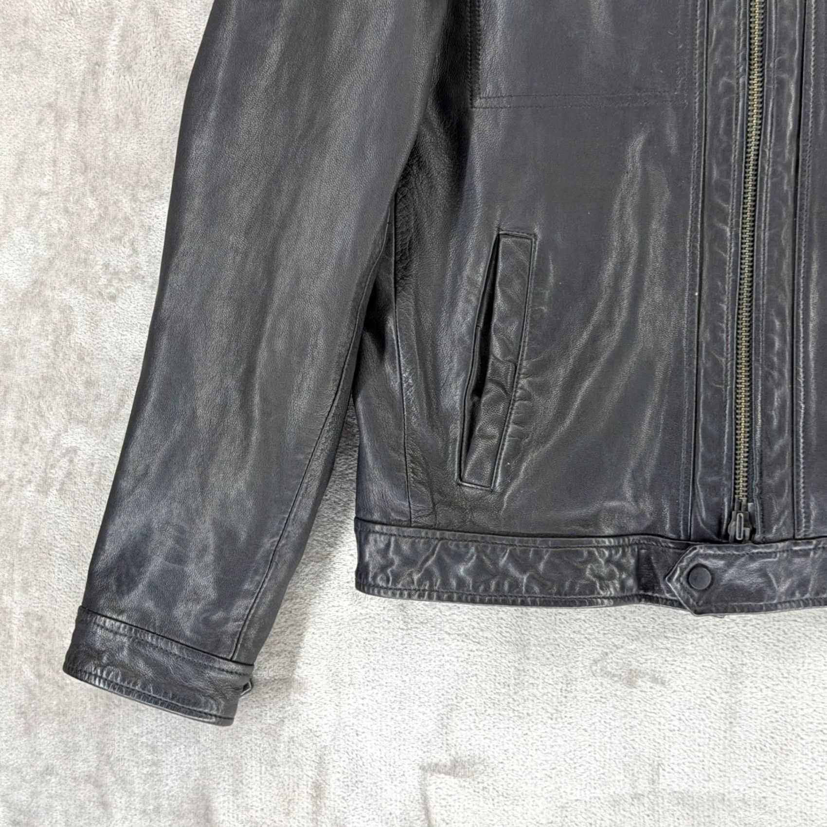 Allsaints AllSaints Lark Leather Jacket Mens L Black Goat Leather Full Zip ML141H Size US L / EU 52-54 / 3 - 4 Thumbnail