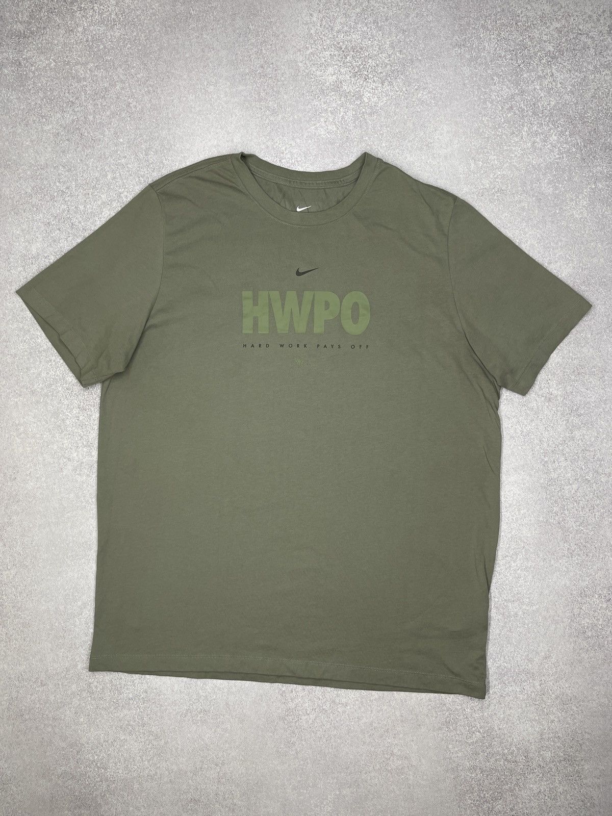 Nike × Nike ACG Mens Nike HWPO Hard Work Pays Off T Shirt Olive Y2K Size XL Size US XL / EU 56 / 4 - 2 Thumbnail