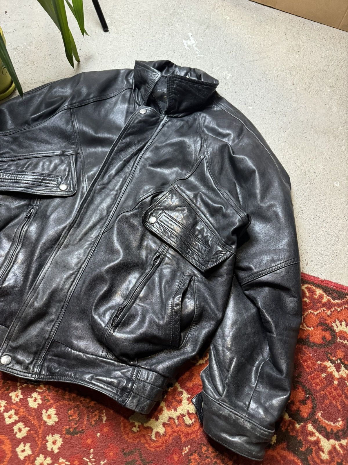 Vintage Vintage Y2K Carlo Santini Leather Opium Faded Bomber Jacket Size US S / EU 44-46 / 1 - 2 Thumbnail