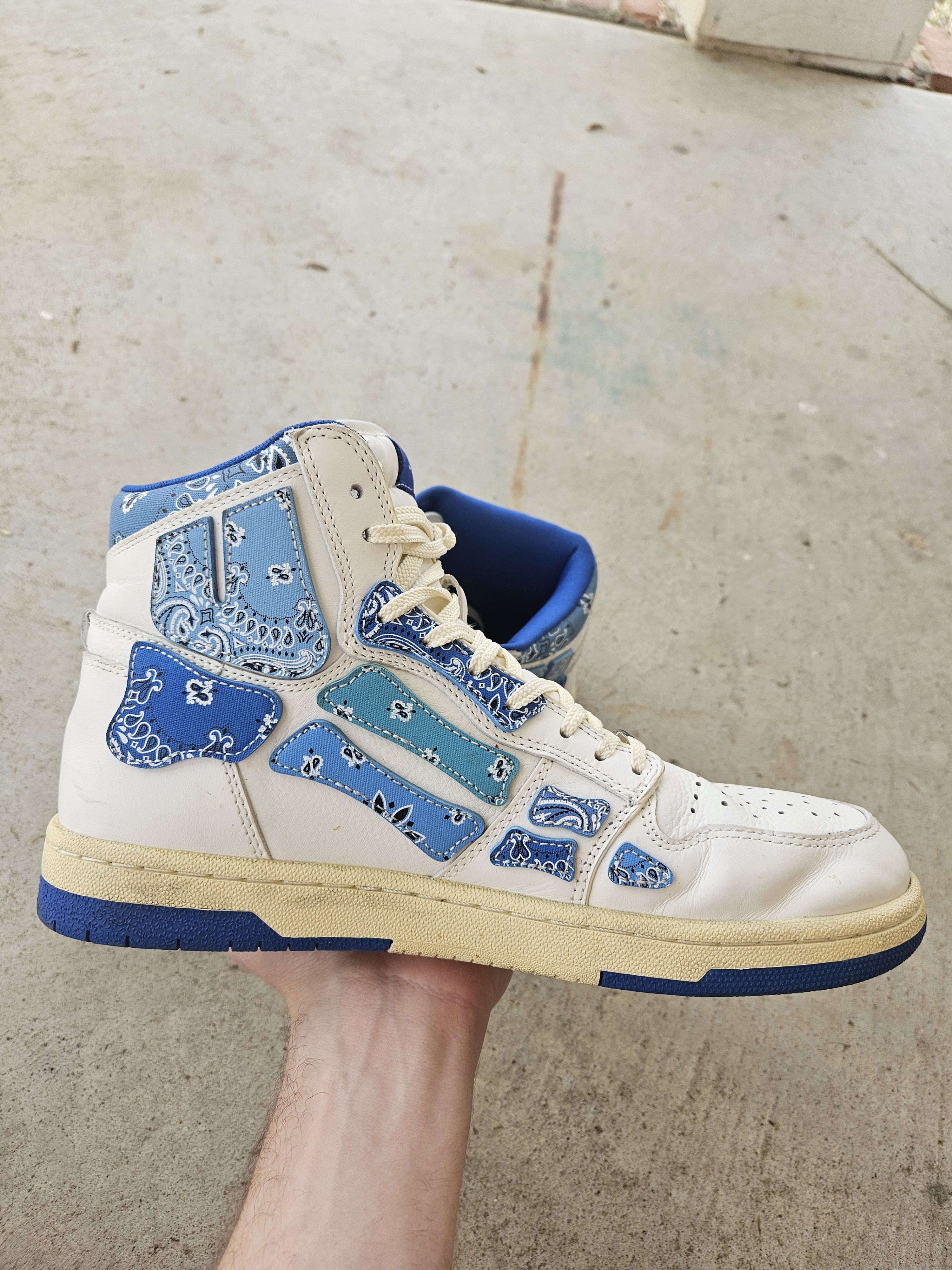 Amiri Skel Blue White Paisley Print Bones High Top Sneakers Size US 10 / EU 43 - 3 Thumbnail