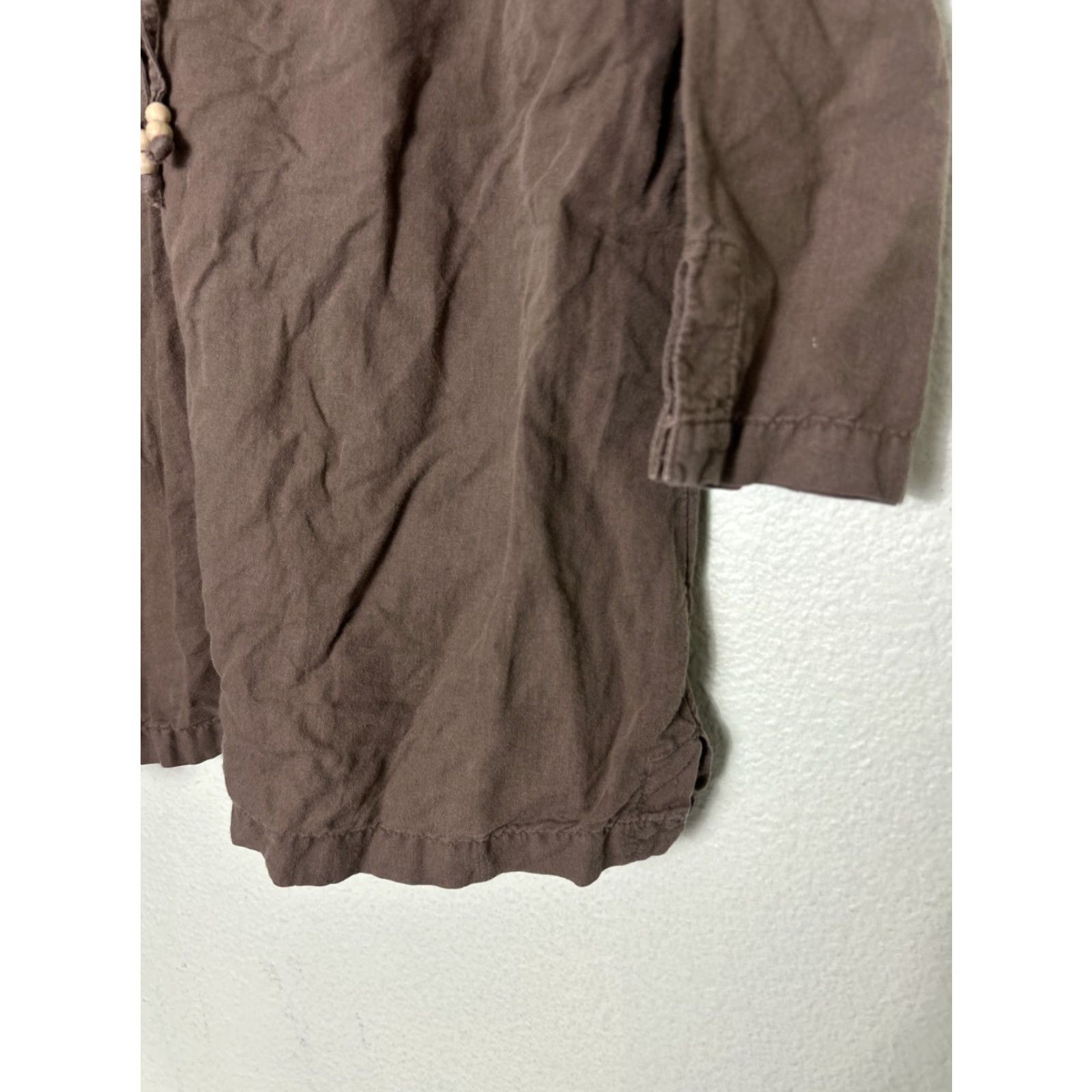 Vintage Columbia Shirt Women XL Brown Linen Blend Tie neck 3/4 Sleeve Pullover XCO Size XL / US 12-14 / IT 48-50 - 3 Thumbnail