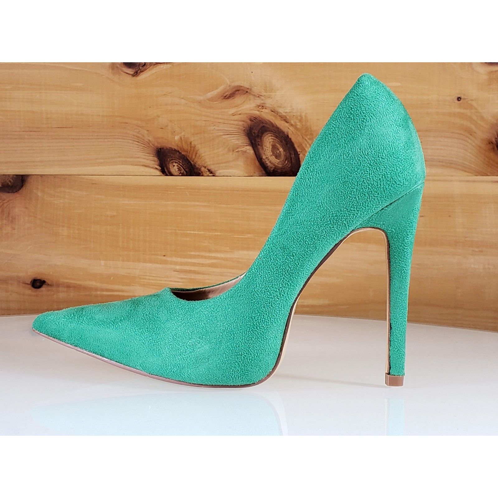 Other Red Cherry Milly Green Vegan Suede Pointy Toe Pump Shoe 4.5" Size US 9 / IT 39 - 1 Thumbnail