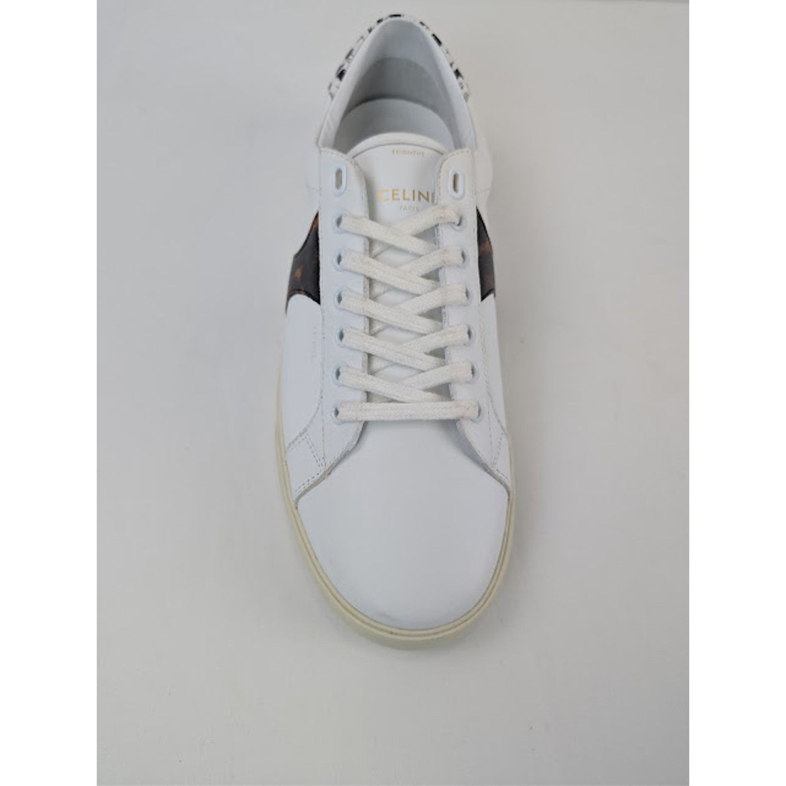 Celine o1rshd1 Smooth Leather Low Top Sneakers in White / Brown Size US 8 / EU 41 - 15 Thumbnail