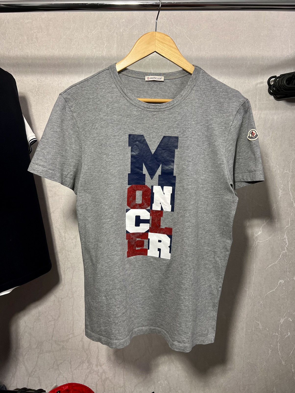 image of Moncler Big Logo T Shirt in Grey, Men's (Size Medium)