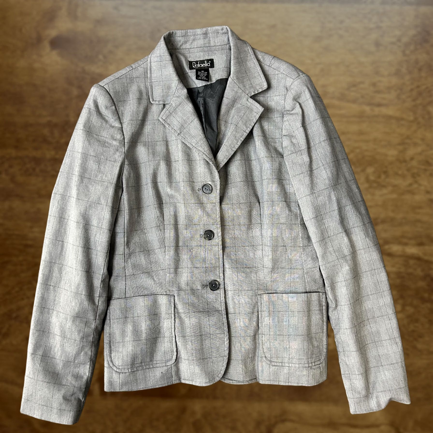 Vintage Rafaella Blazer Jacket Womens 14 Gray Plaid 3 Button Lined Stretch Career Shirt Women Mens? Size XL / US 12-14 / IT 48-50 - 1 Thumbnail
