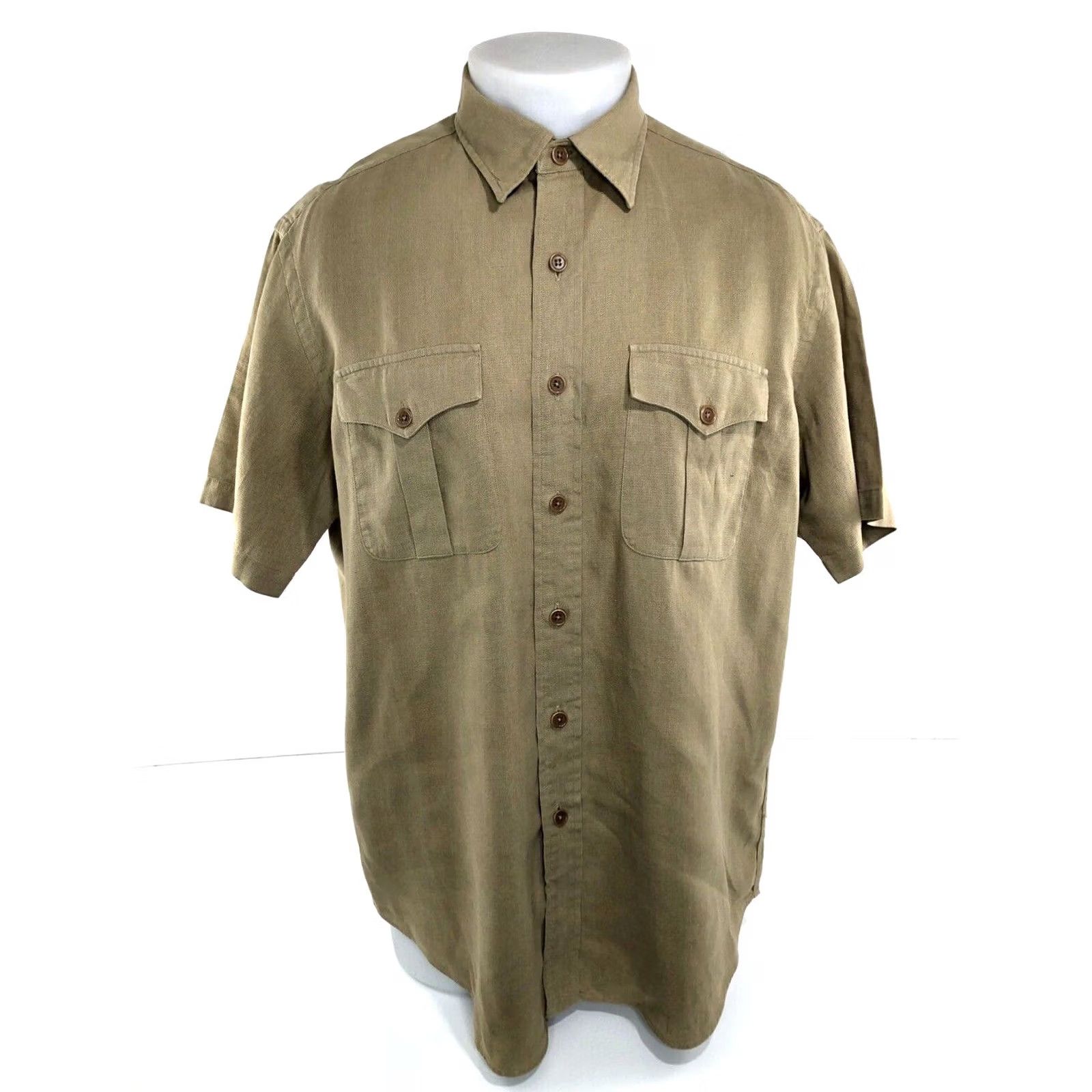 Polo Ralph Lauren Polo / Ralph Lauren Shirt Linen Blend Mens Lg Classic Safari Shirt Light Brown, Short Sleeve, Button-Up Size US L / EU 52-54 / 3 - 2 Thumbnail