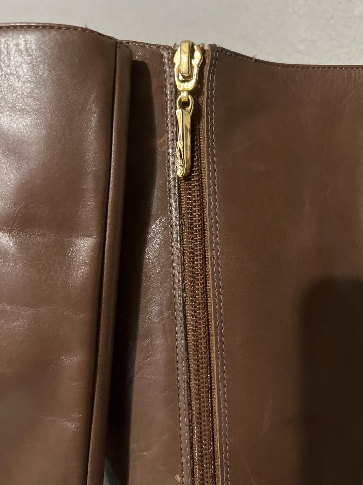 Diane von Furstenberg DVF Brown Leather Wedge Knee-High Boots Gold Zipper 8.5 Size US 8.5 / IT 38.5 - 4 Thumbnail