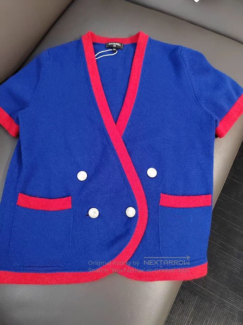 Chanel Chanel Blue and red colour-matched wool cardigan coat Size XXS / US 00 / IT 34 - 7 Thumbnail