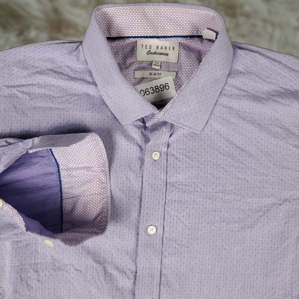 Ted Baker TED BAKER London Shirt Mens 17.5 Purple Endurance Slim Fit Dress Button Up Shirt Size 46R - 1 Thumbnail