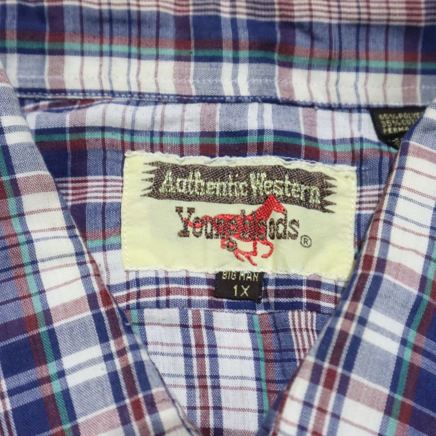 Vintage Youngbloods Shirt Cowboy Western Plaid Blue 1X Big Adult Men Snap Closure Button-Up Collared Short Sleeve Cotton Polyester Size US XL / EU 56 / 4 - 2 Thumbnail