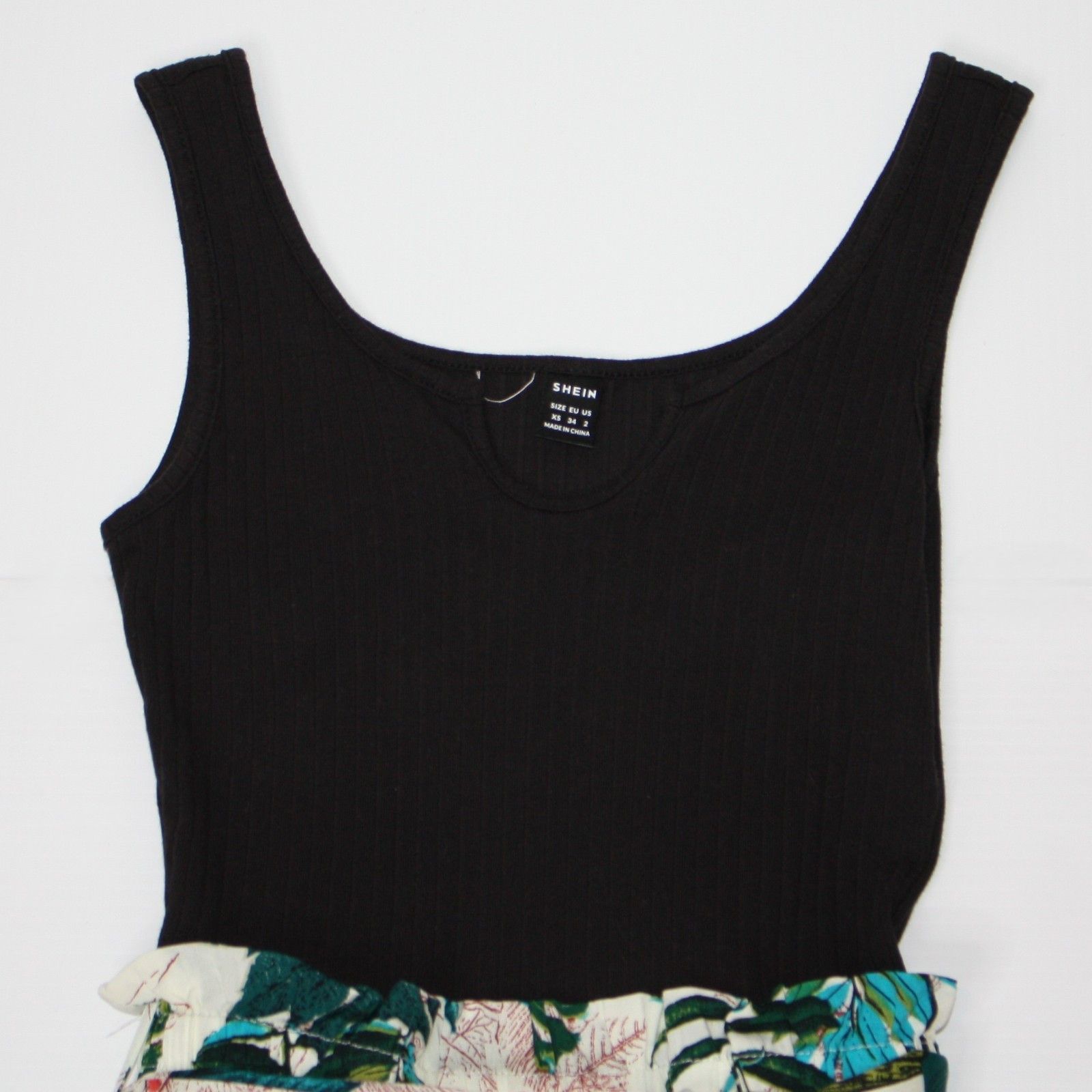 Shein Vcay Tropical Print Paper Bag Waist Belted Tank Romper XS Size 26" / US 2 / IT 38 - 10 Thumbnail