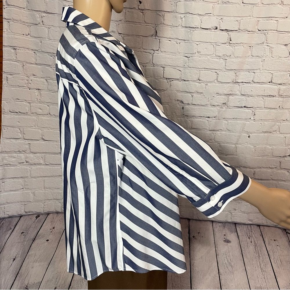 Chicos New Chico's No-Iron Cotton Striped Stain Shield Shirt Size Size L / US 10 / IT 46 - 7 Thumbnail