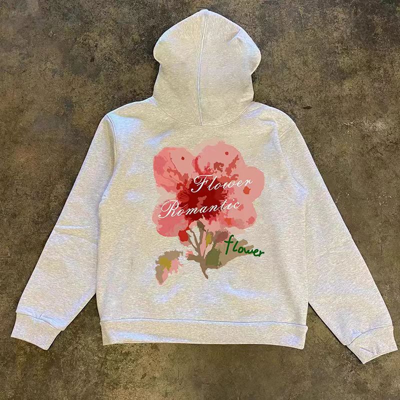 Japanese Brand × Vintage Gray retro flower pattern loose hoodie Size US L / EU 52-54 / 3 - 1 Thumbnail
