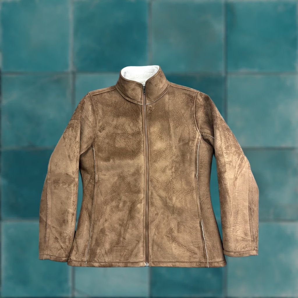 Prana VNTG PrAna Jacket Womens Large Brown Faux Suede Sherpa Fleece Lined Zip Pockets Size L / US 10 / IT 46 - 1 Thumbnail