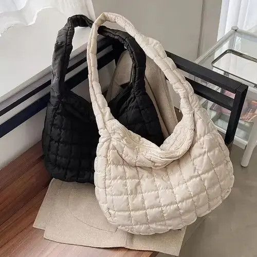 Japanese Brand × Vintage Quilted puffer cream shoulder tote bag Size ONE SIZE - 2 Thumbnail