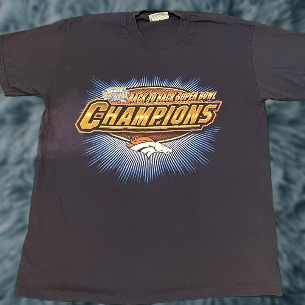 Champion VINTAGE 90s Denver Broncos Super Bowl Back To Back Champions Shirt Mens Size M Blue NFL 90s Sports Lee Sport T-Shirt Size US M / EU 48-50 / 2 - 1 Thumbnail