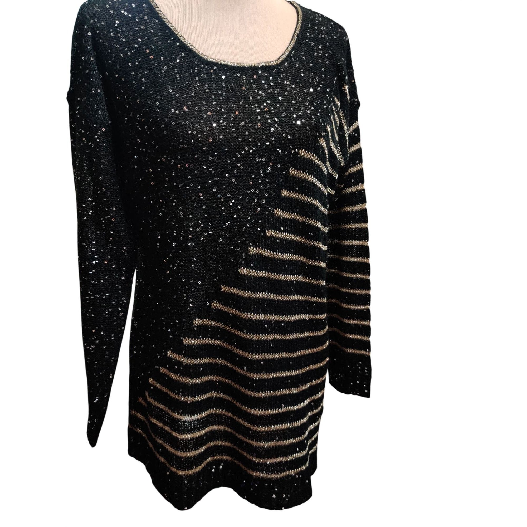 Vintage Vintage Escio Black Gold Sequin Stripe Knit Sweater Size M 8 Size M / US 6-8 / IT 42-44 - 12 Thumbnail