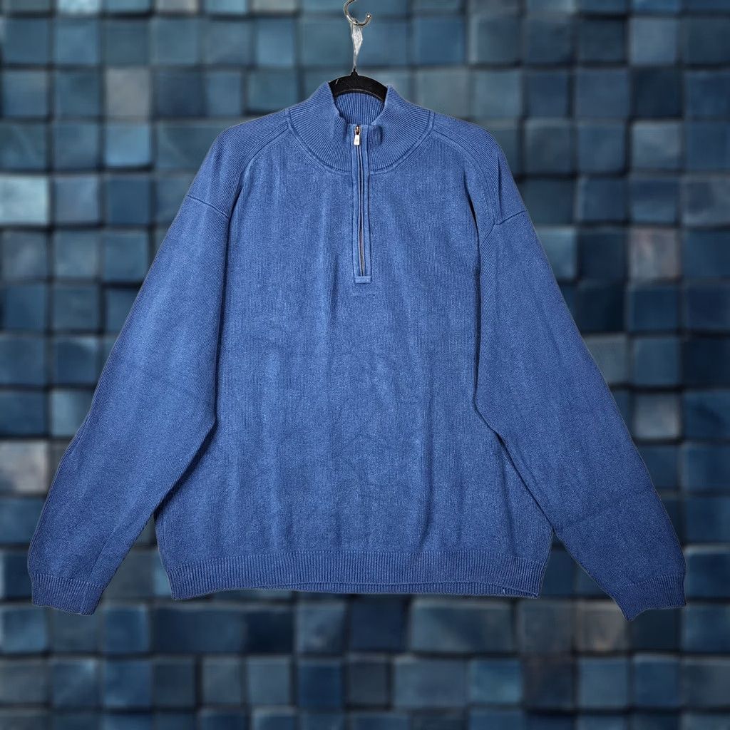 Tommy Bahama Tommy Bahama Men’s Blue Silk Cotton 1/4 Zipper Sweater XL Size Knit Pullover Size US XL / EU 56 / 4 - 1 Thumbnail