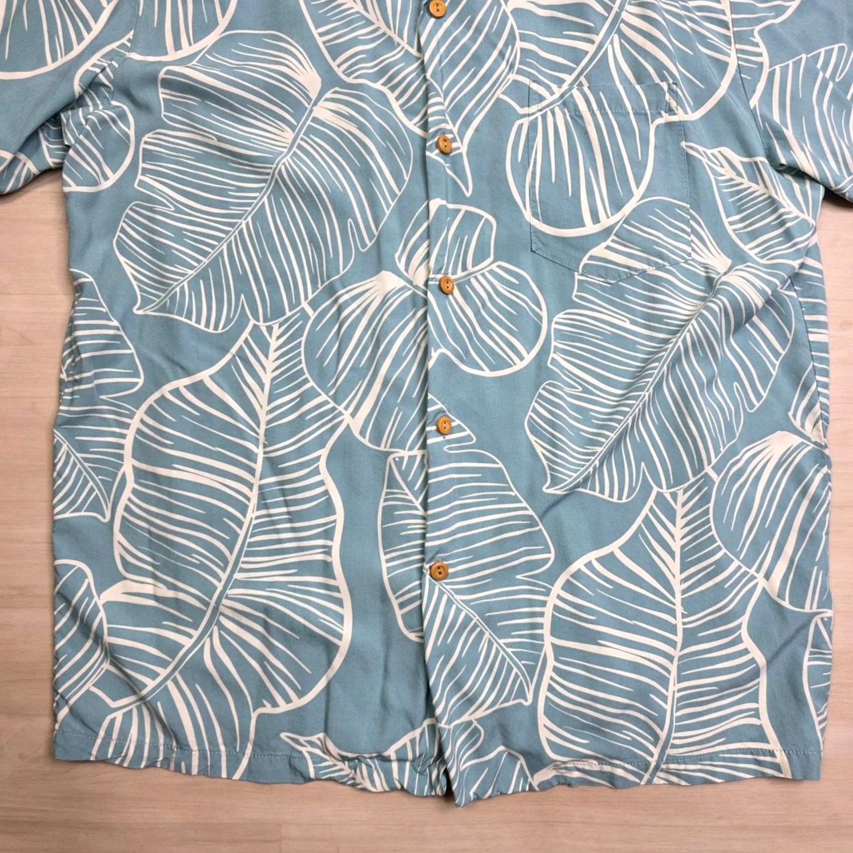Paradise Found Paradise Found Mens Hawaiian Shirt Large Blue White Taro Leaf Rayon Aloha Size US L / EU 52-54 / 3 - 3 Thumbnail