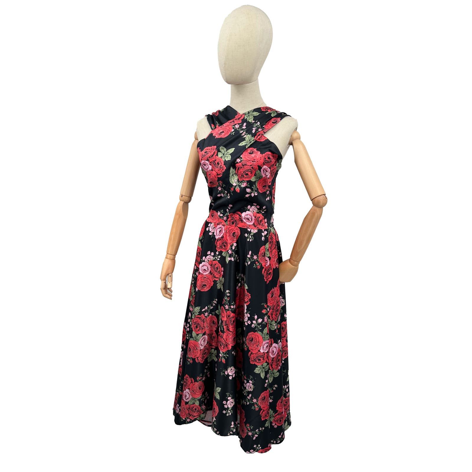 image of Pinup Girl Midcentury Mia Dress In Red Rose Satin Gown Xl, Women's