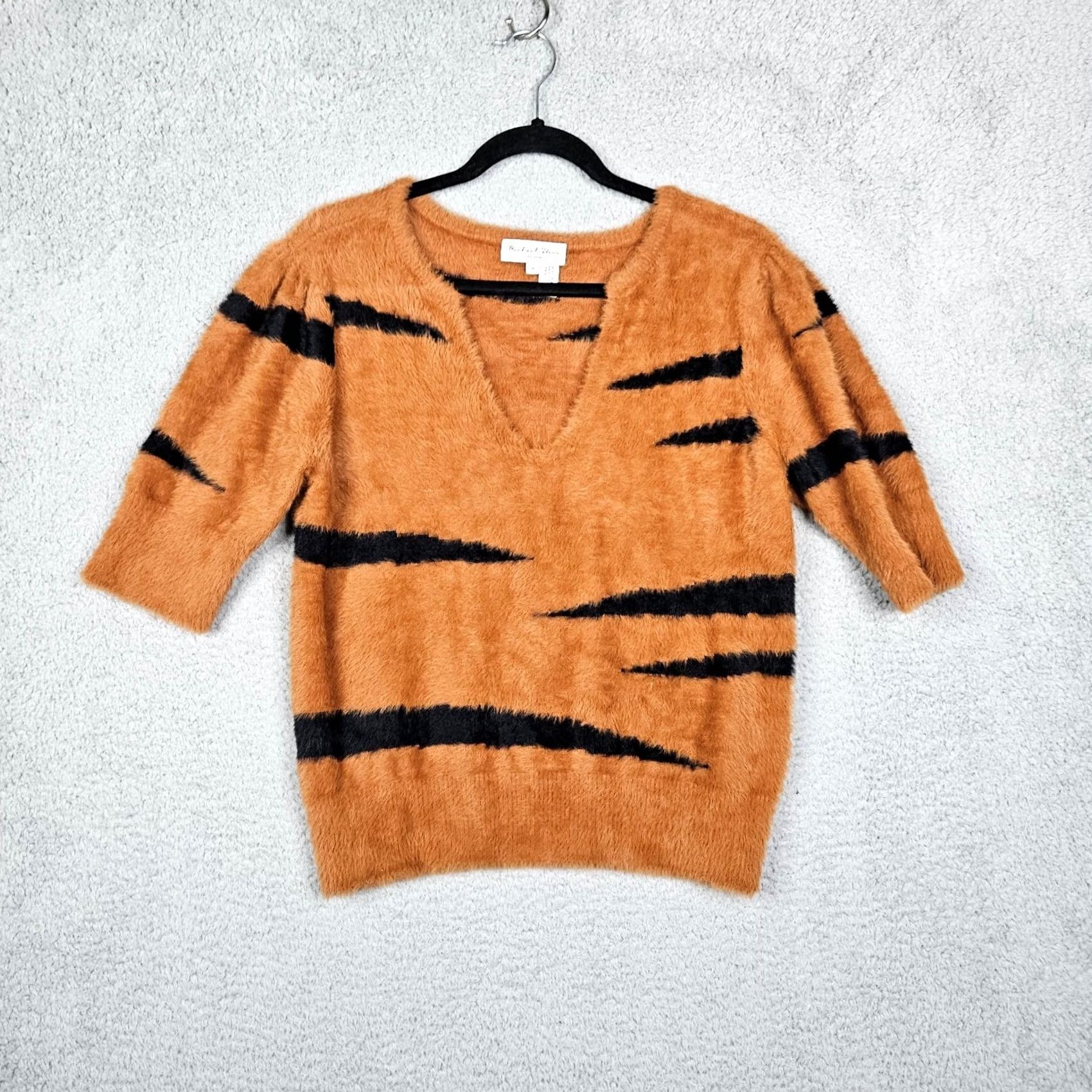 Michael Stars Michael Stars Women’s V-neck Honey Striped Short Sleeve Pullover Sweater M Yellow Size M / US 6-8 / IT 42-44 - 2 Thumbnail