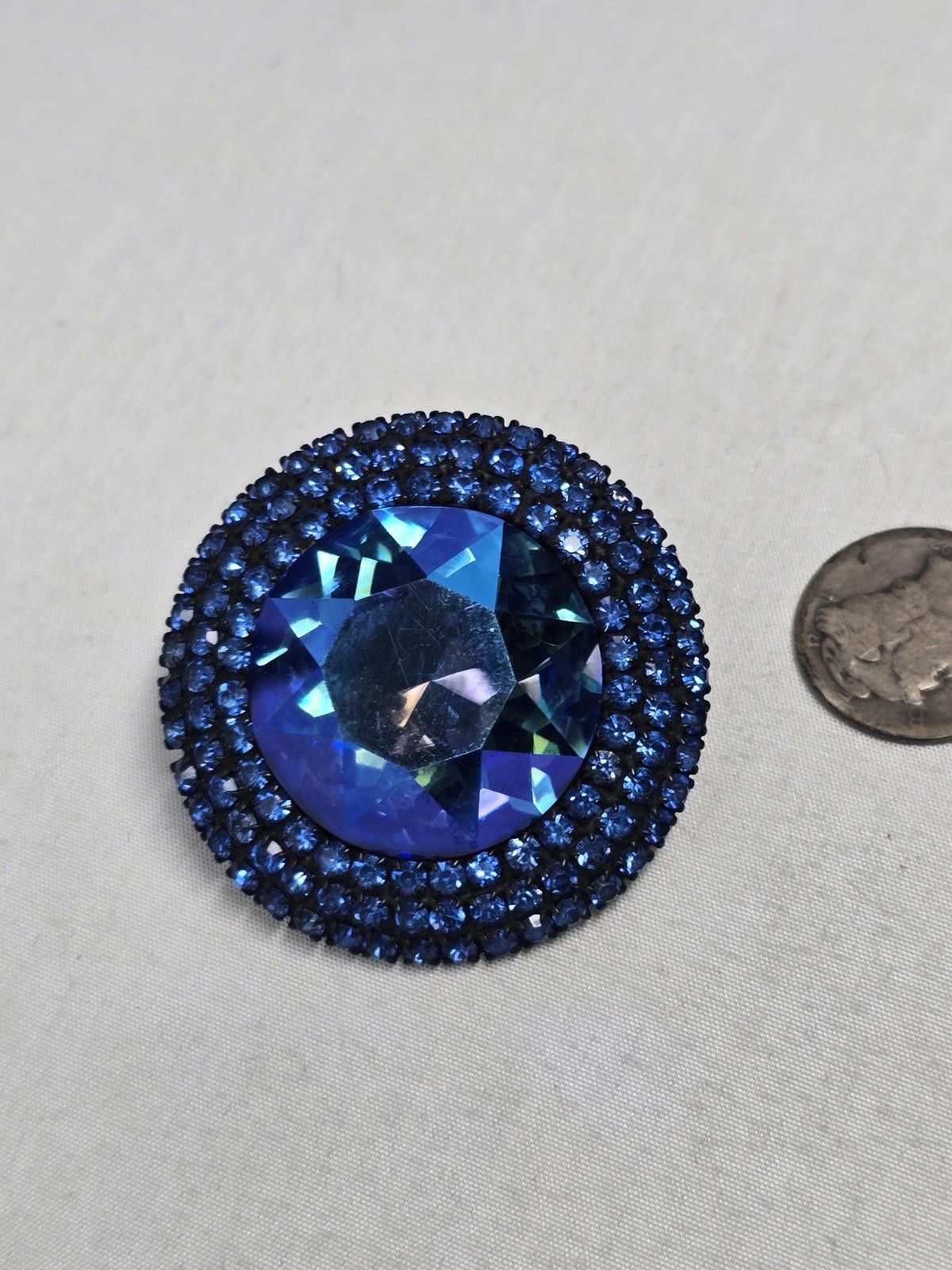Al Wissam Vintage Weiss Blue Rhinestone Dome Brooch Signed Size ONE SIZE - 2 Thumbnail