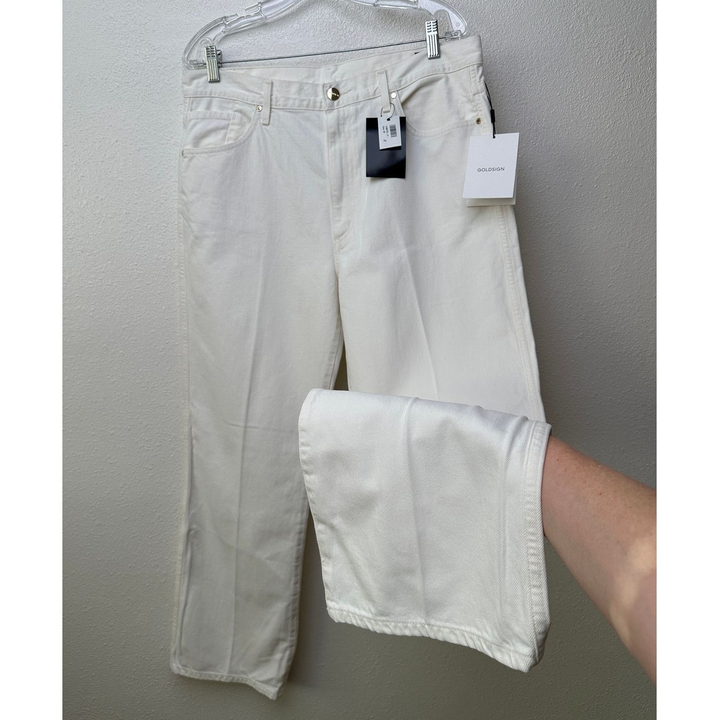 GOLDSIGN NWT Goldsign The A Jean Pressed Pearl Ivory Jeans 32 Size 32" / US 10 / IT 46 - 1 Thumbnail