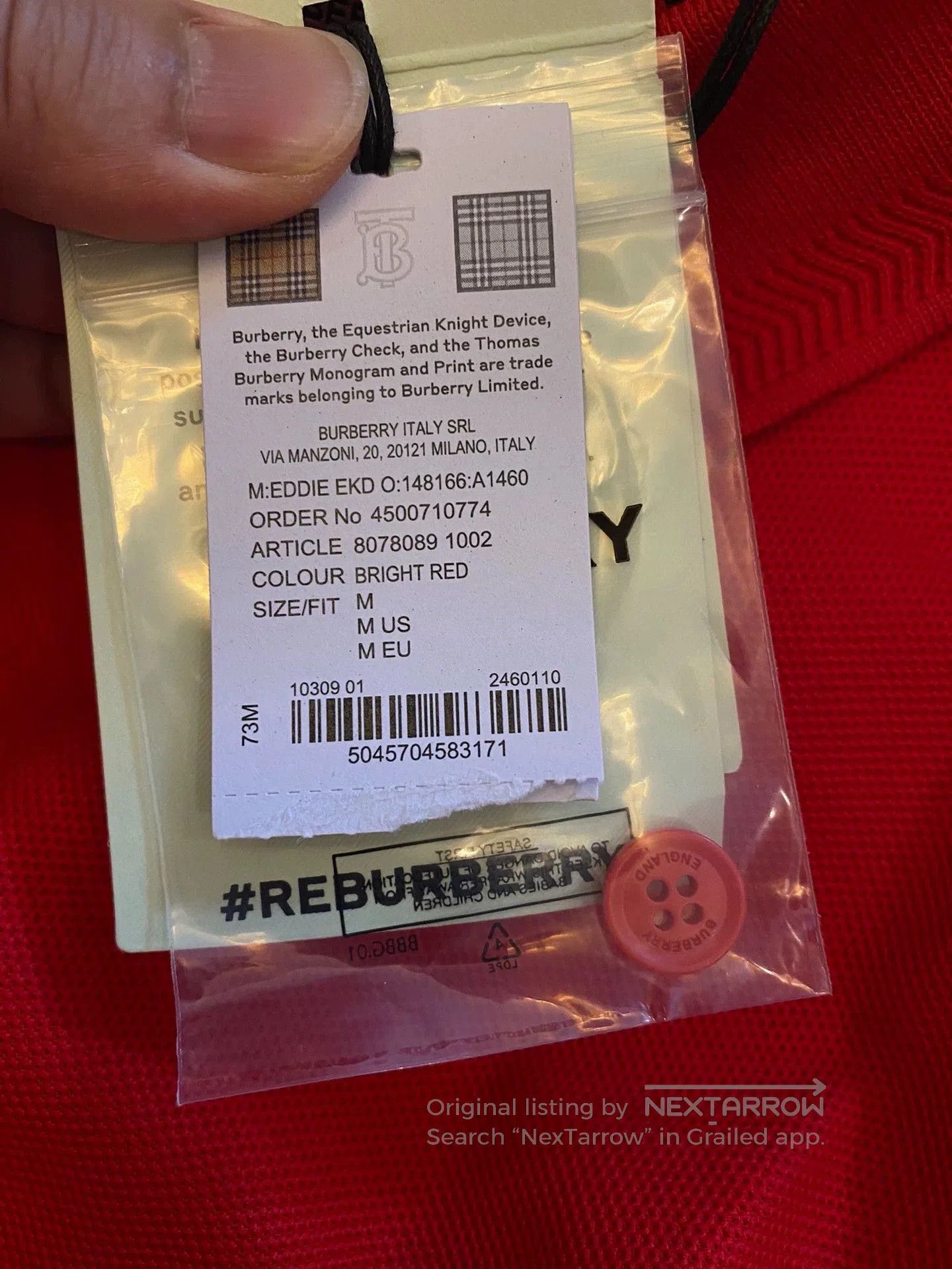 Burberry Red Short Sleeve Polo Shirt Size L. Size US L / EU 52-54 / 3 - 7 Thumbnail